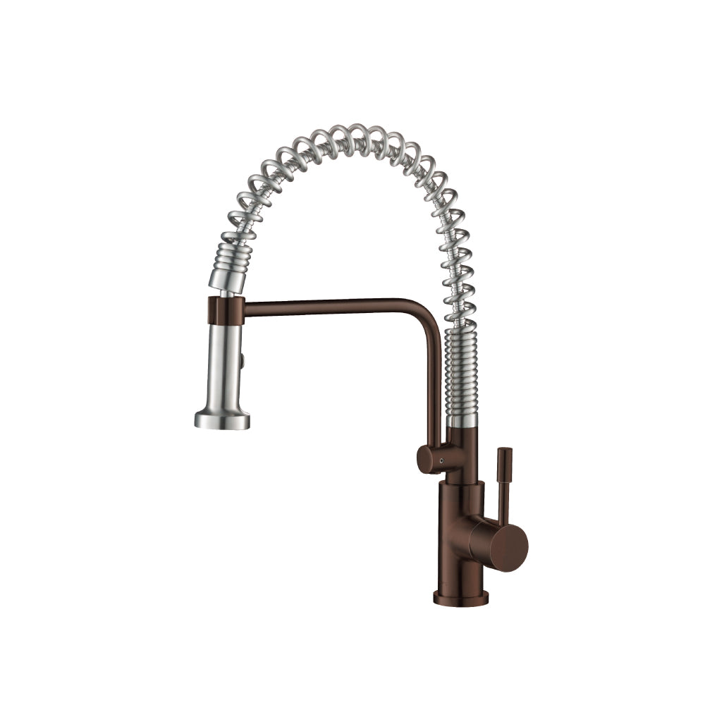 Flusso Faucets Klassiker Caso 19" Single Hole Vortex Brown Semi-Professional Stainless Steel Pull-Down Kitchen Faucet With Dual Function Sprayer