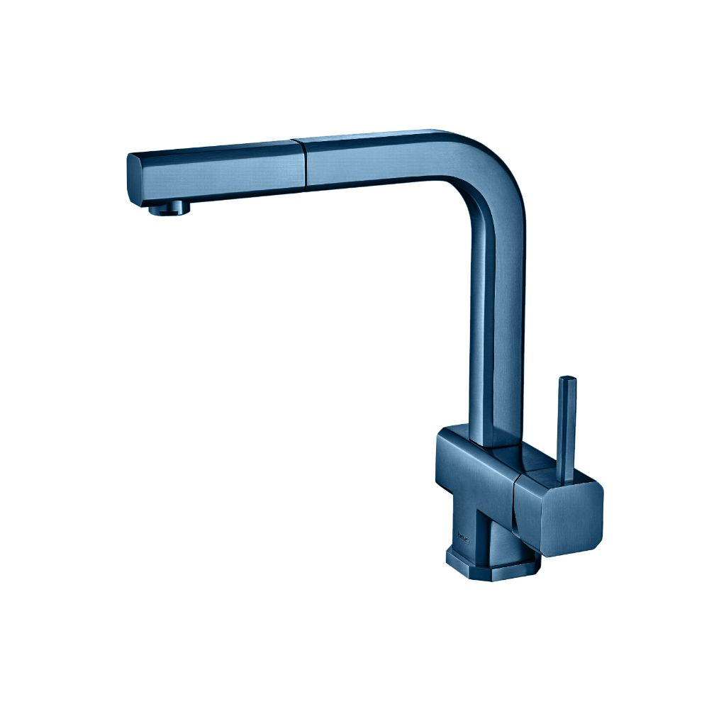 Flusso Faucets Klassiker Cito 11" Single Hole Blue Platinum Stainless Steel Pull-Out Kitchen Faucet With Dual Function Sprayer