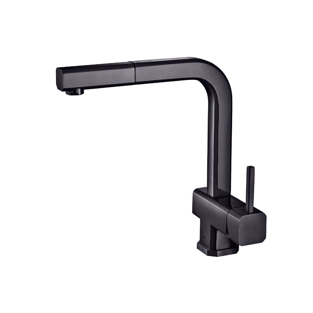 Flusso Faucets Klassiker Cito 11" Single Hole Dark Gray Stainless Steel Pull-Out Kitchen Faucet With Dual Function Sprayer
