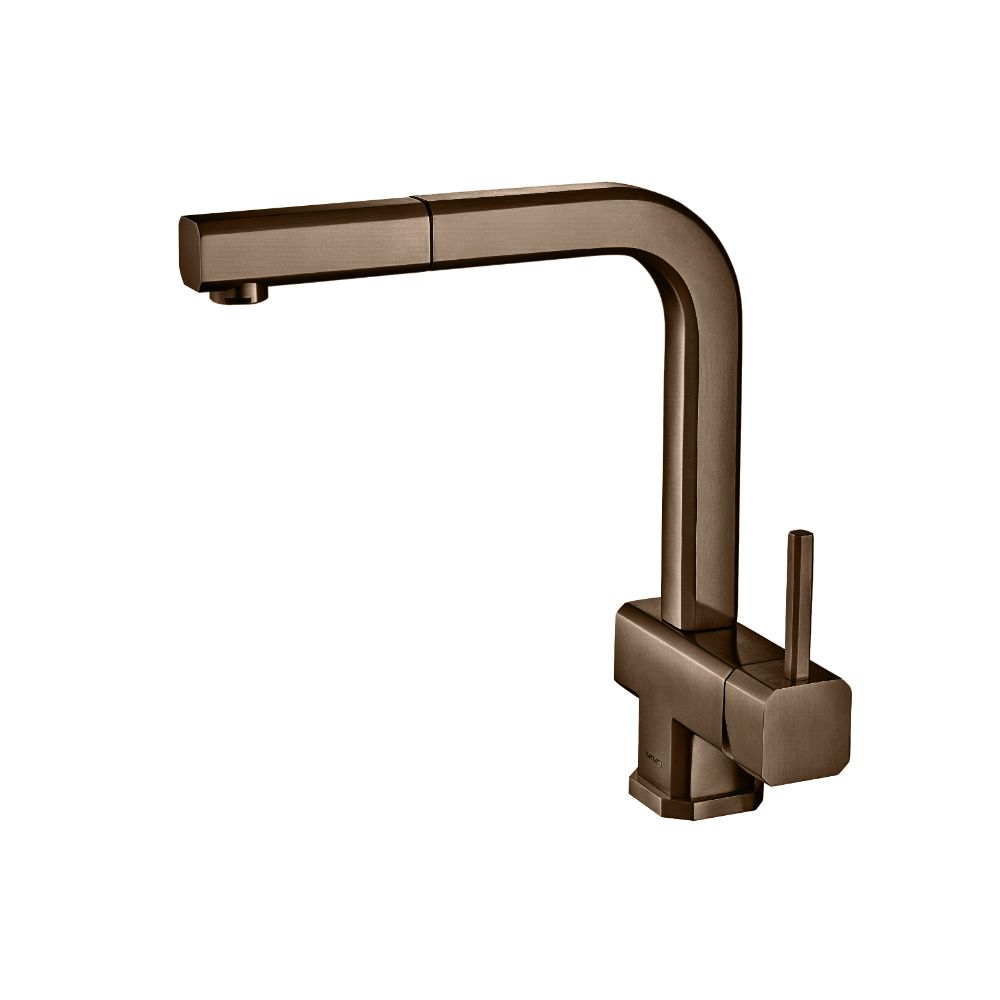 Flusso Faucets Klassiker Cito 11" Single Hole Dark Tan Stainless Steel Pull-Out Kitchen Faucet With Dual Function Sprayer