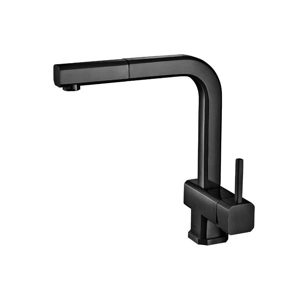 Flusso Faucets Klassiker Cito 11" Single Hole Gloss Black Stainless Steel Pull-Out Kitchen Faucet With Dual Function Sprayer
