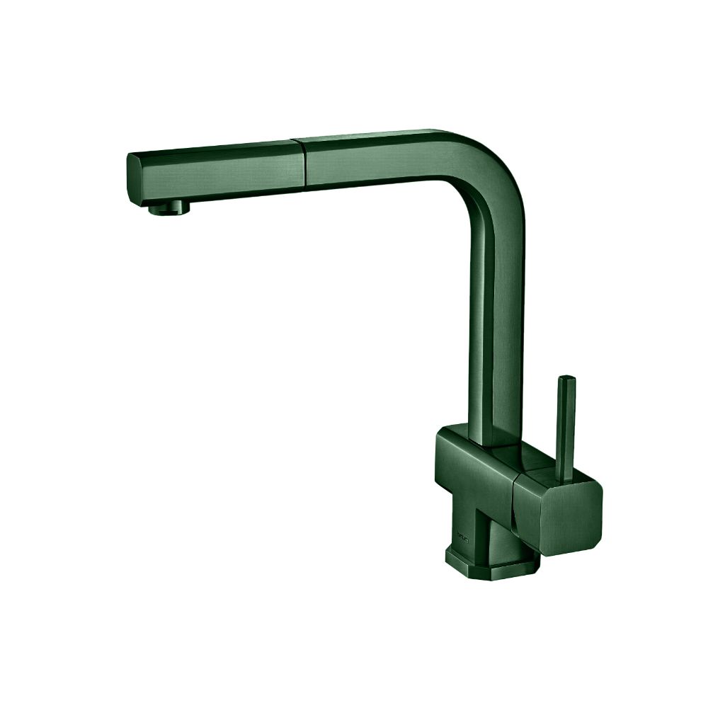 Flusso Faucets Klassiker Cito 11" Single Hole Leaf Green Stainless Steel Pull-Out Kitchen Faucet With Dual Function Sprayer