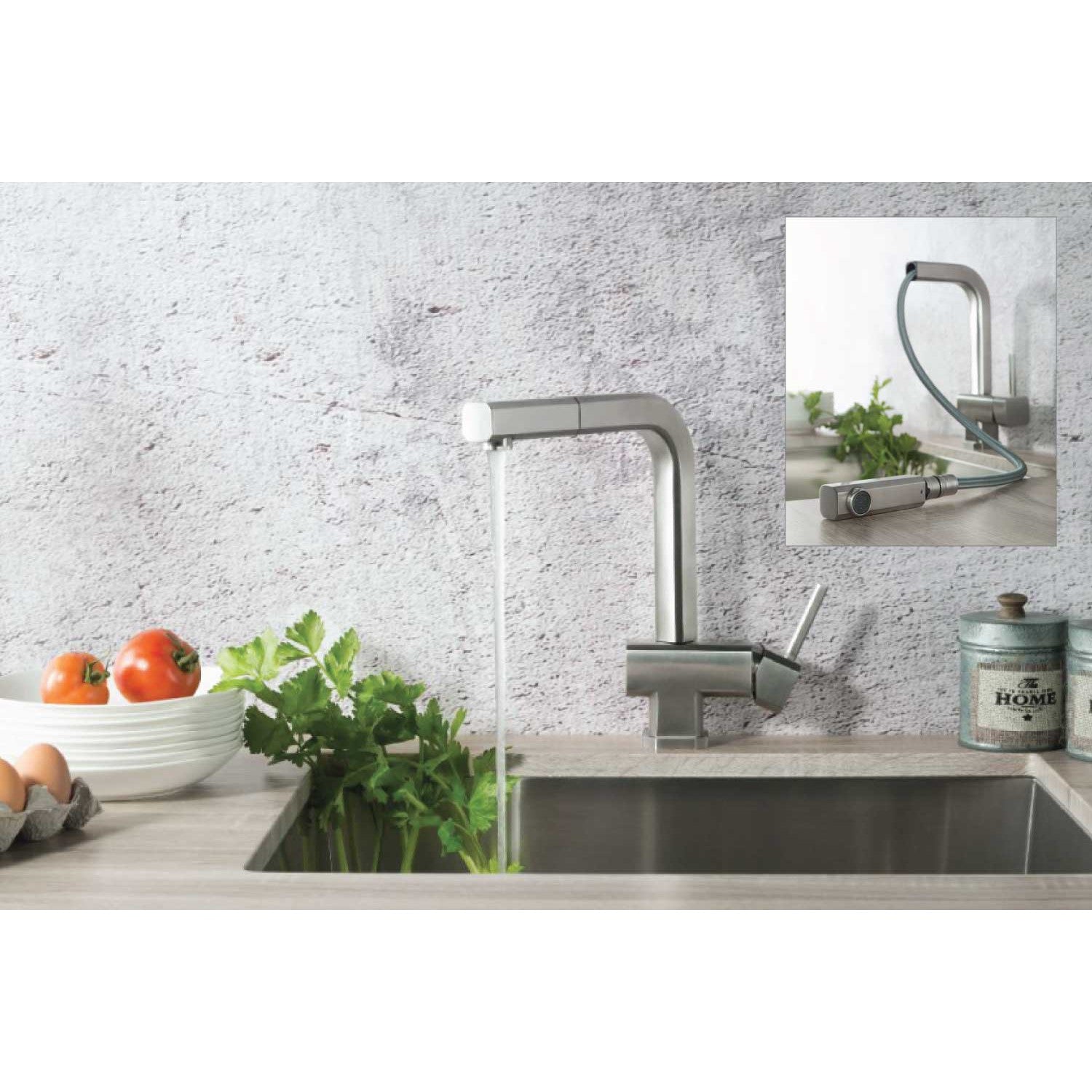 Flusso Faucets Klassiker Cito 11" Single Hole Light Tan Stainless Steel Pull-Out Kitchen Faucet With Dual Function Sprayer