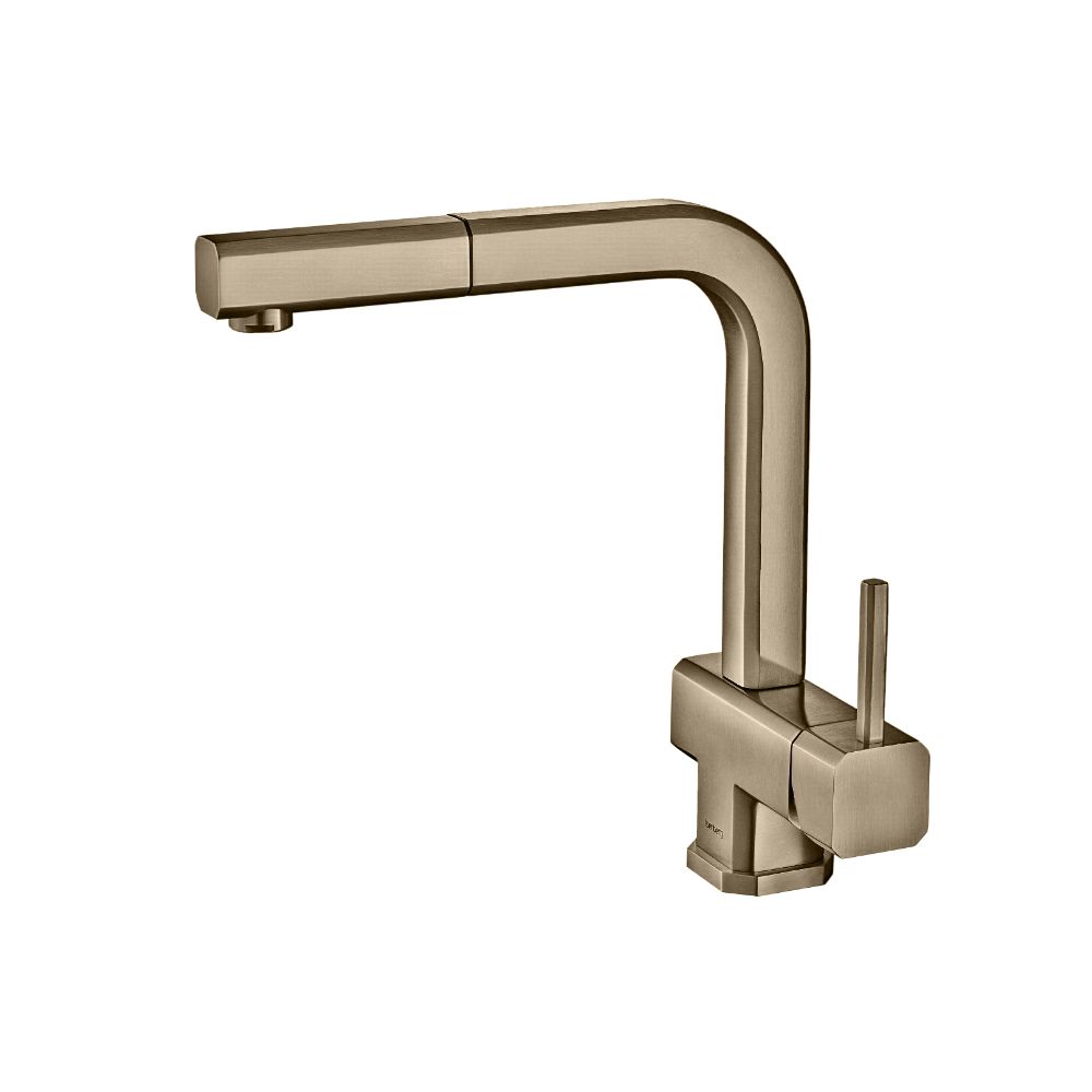 Flusso Faucets Klassiker Cito 11" Single Hole Light Tan Stainless Steel Pull-Out Kitchen Faucet With Dual Function Sprayer