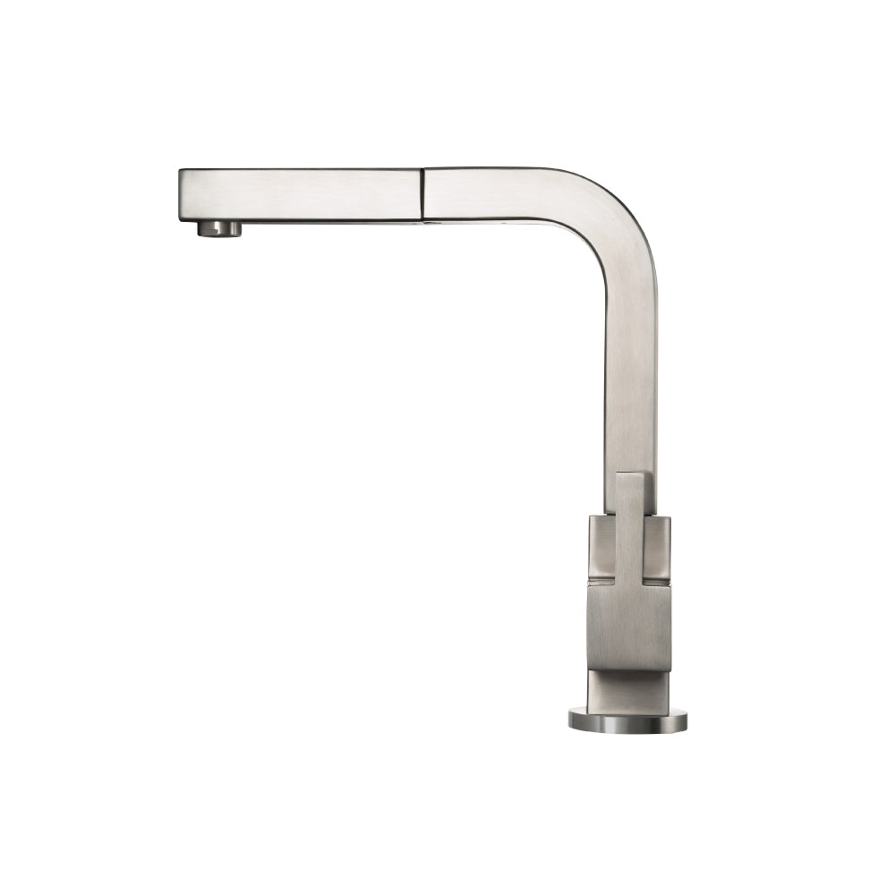 Flusso Faucets Klassiker Deus 12" Single Hole Gloss Black Stainless Steel Pull-Out Kitchen Faucet With Dual Function Sprayer