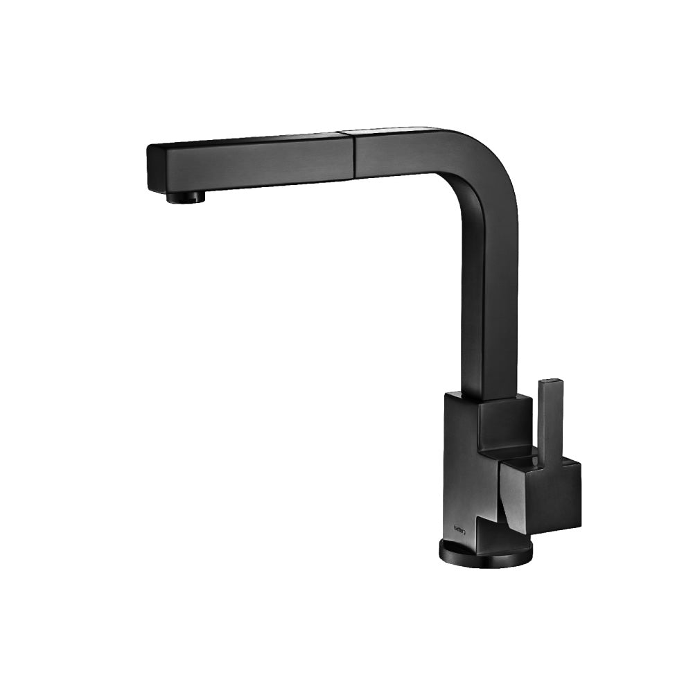 Flusso Faucets Klassiker Deus 12" Single Hole Gloss Black Stainless Steel Pull-Out Kitchen Faucet With Dual Function Sprayer