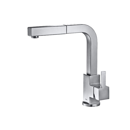 Flusso Faucets Klassiker Deus 12" Single Hole Gloss White Stainless Steel Pull-Out Kitchen Faucet With Dual Function Sprayer