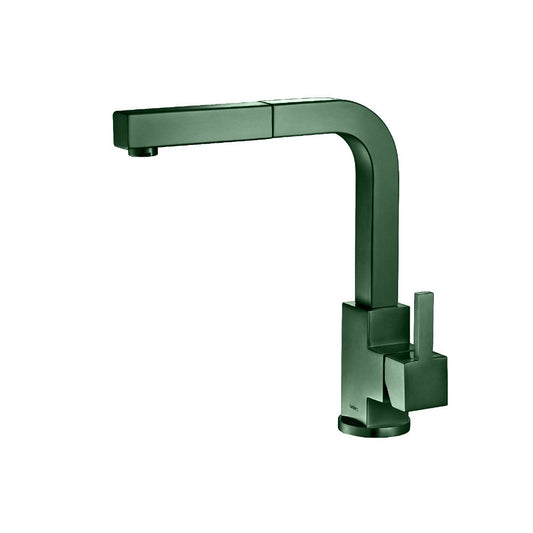 Flusso Faucets Klassiker Deus 12" Single Hole Leaf Green Stainless Steel Pull-Out Kitchen Faucet With Dual Function Sprayer