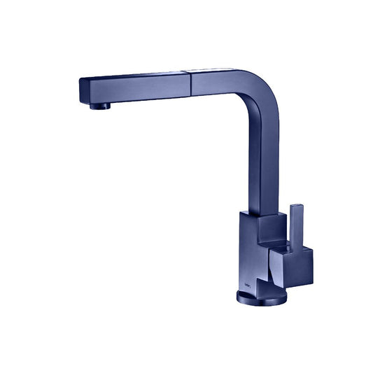 Flusso Faucets Klassiker Deus 12" Single Hole Navy Blue Stainless Steel Pull-Out Kitchen Faucet With Dual Function Sprayer