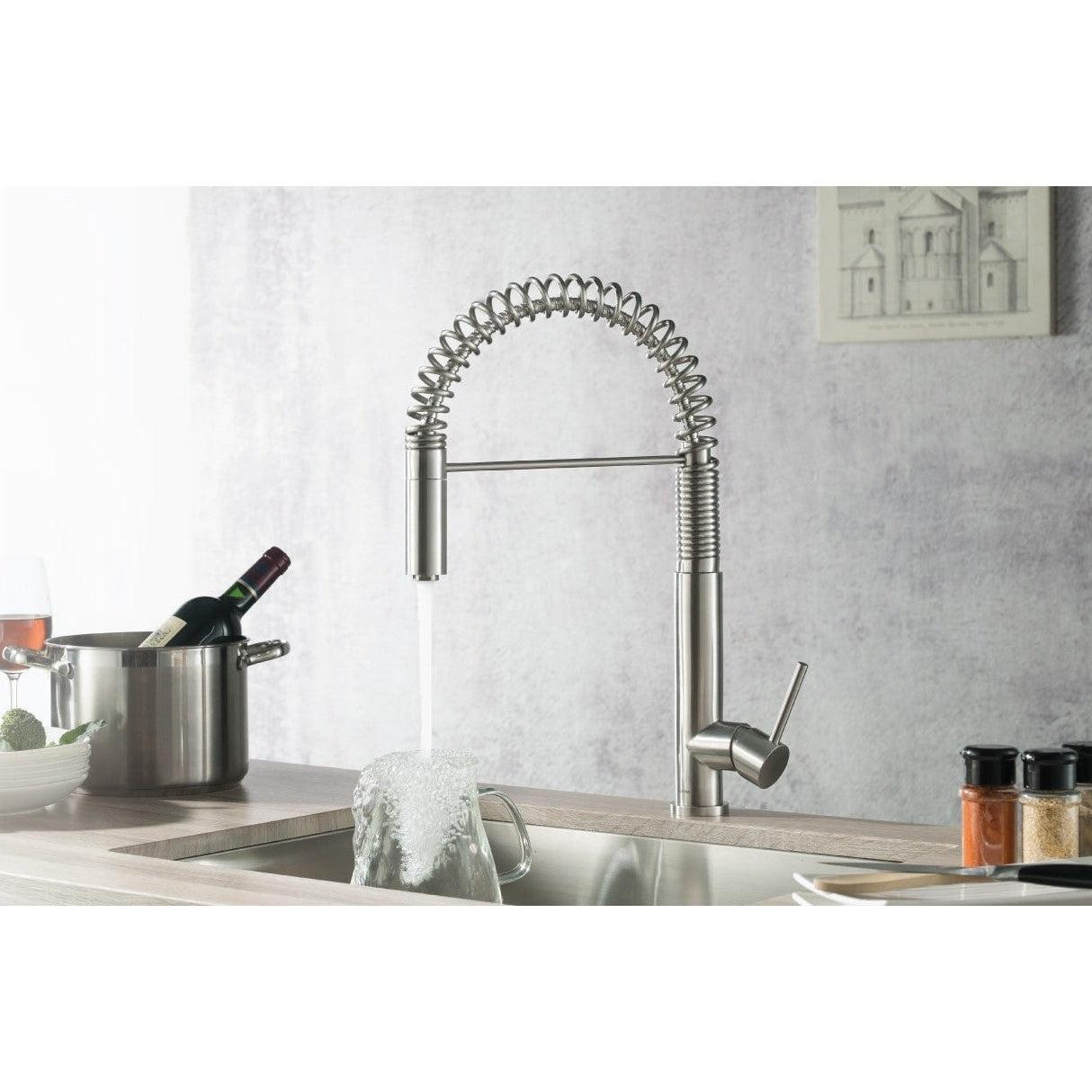 Flusso Faucets Klassiker Dixie 20" Matte Black Semi-Professional Stainless Steel Pull-Down Kitchen Faucet With Dual Function Sprayer