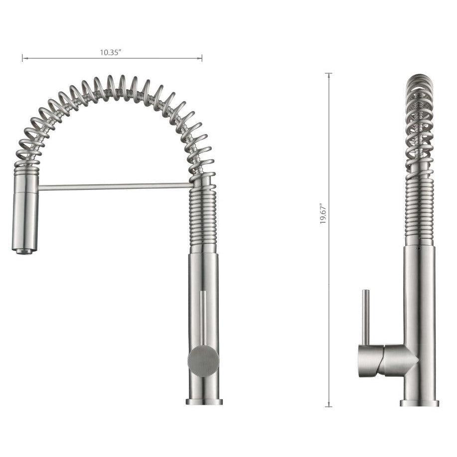 Flusso Faucets Klassiker Dixie 20" Matte Black Semi-Professional Stainless Steel Pull-Down Kitchen Faucet With Dual Function Sprayer