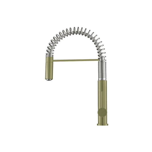 Flusso Faucets Klassiker Dixie 20" Single Hole Army Green Semi-Professional Stainless Steel Pull-Down Kitchen Faucet With Dual Function Sprayer