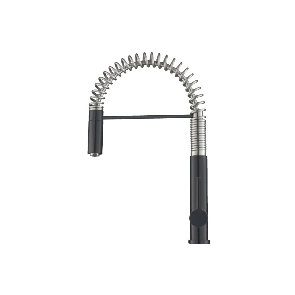 Flusso Faucets Klassiker Dixie 20" Single Hole Dark Gray Semi-Professional Stainless Steel Pull-Down Kitchen Faucet With Dual Function Sprayer