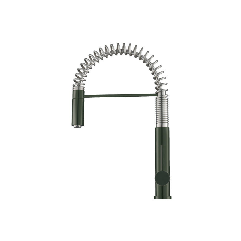 Flusso Faucets Klassiker Dixie 20" Single Hole Dark Green Semi-Professional Stainless Steel Pull-Down Kitchen Faucet With Dual Function Sprayer