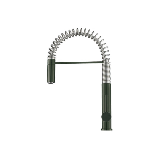 Flusso Faucets Klassiker Dixie 20" Single Hole Dark Green Semi-Professional Stainless Steel Pull-Down Kitchen Faucet With Dual Function Sprayer