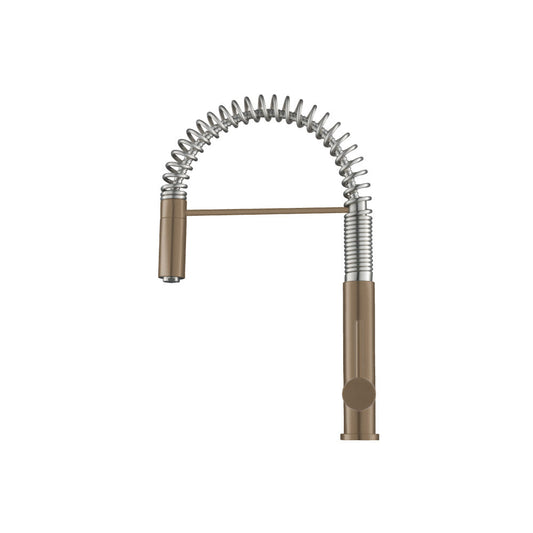 Flusso Faucets Klassiker Dixie 20" Single Hole Dark Tan Semi-Professional Stainless Steel Pull-Down Kitchen Faucet With Dual Function Sprayer