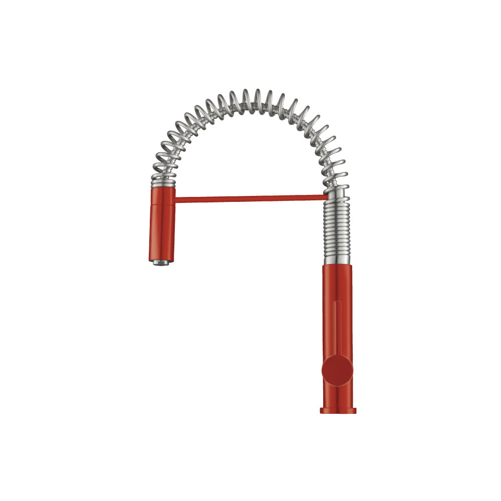 Flusso Faucets Klassiker Dixie 20" Single Hole Deep Red Semi-Professional Stainless Steel Pull-Down Kitchen Faucet With Dual Function Sprayer