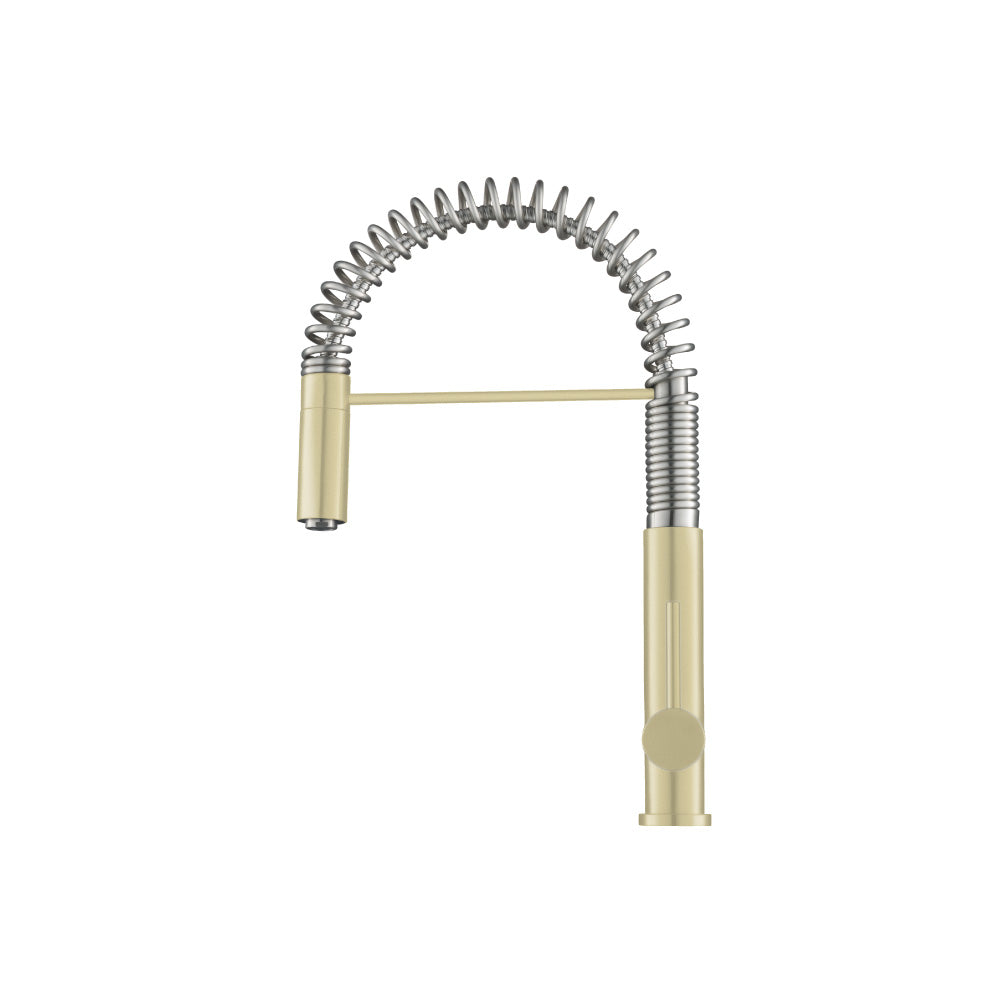 Flusso Faucets Klassiker Dixie 20" Single Hole Light Tan Semi-Professional Stainless Steel Pull-Down Kitchen Faucet With Dual Function Sprayer