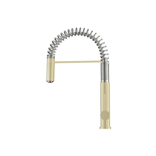 Flusso Faucets Klassiker Dixie 20" Single Hole Light Tan Semi-Professional Stainless Steel Pull-Down Kitchen Faucet With Dual Function Sprayer