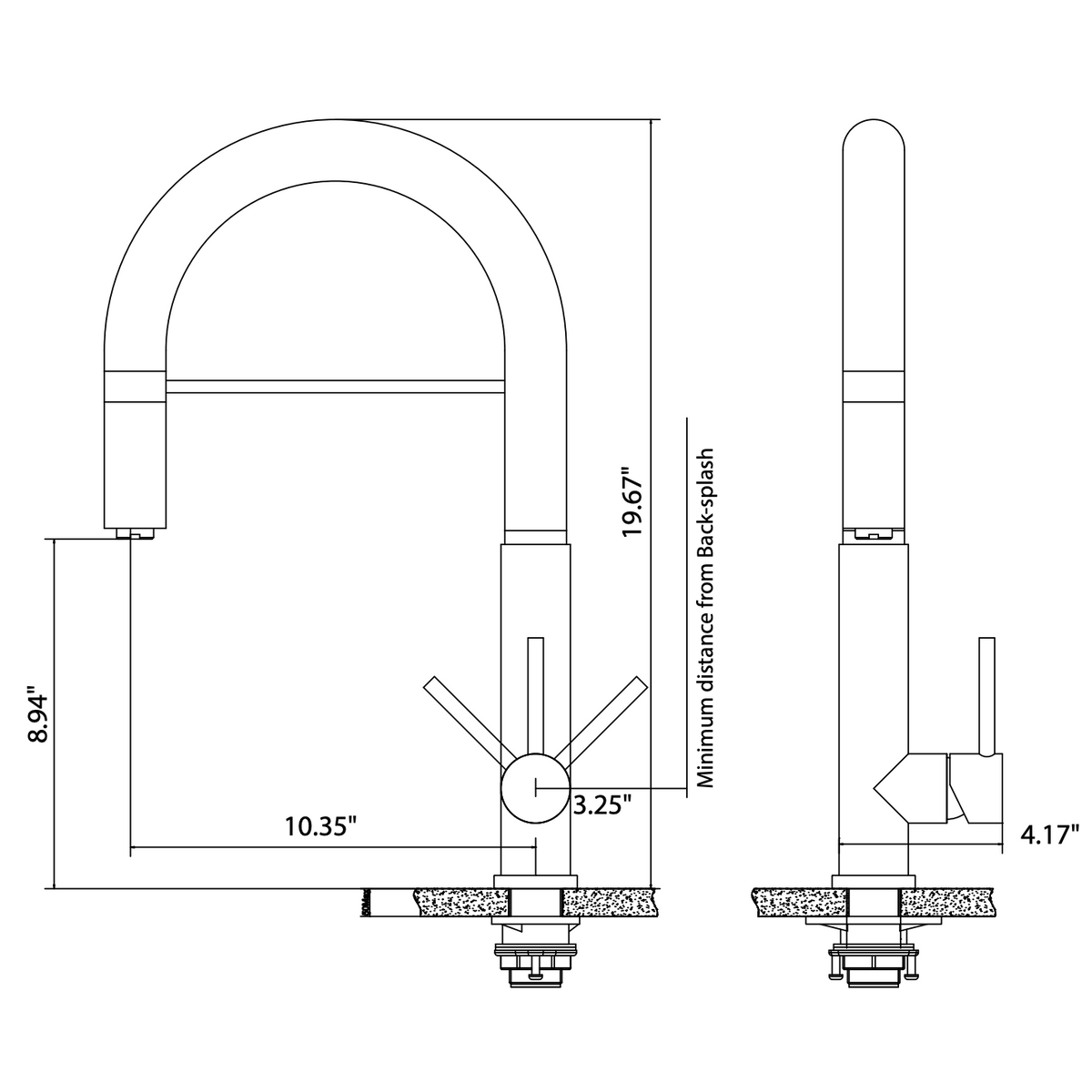 Flusso Faucets Klassiker Dixie 20" Single Hole Rock Gray Semi-Professional Stainless Steel Pull-Down Kitchen Faucet With Dual Function Sprayer