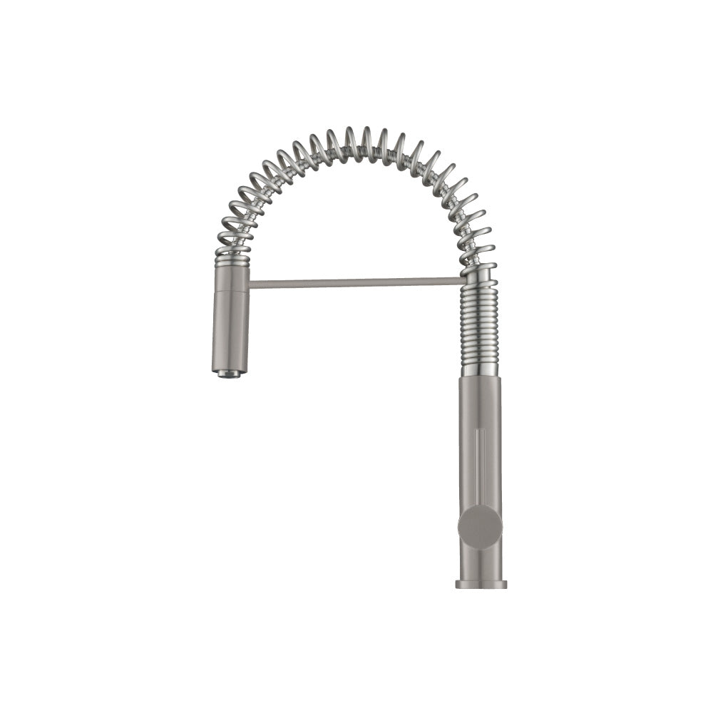 Flusso Faucets Klassiker Dixie 20" Single Hole Steel Gray Semi-Professional Stainless Steel Pull-Down Kitchen Faucet With Dual Function Sprayer