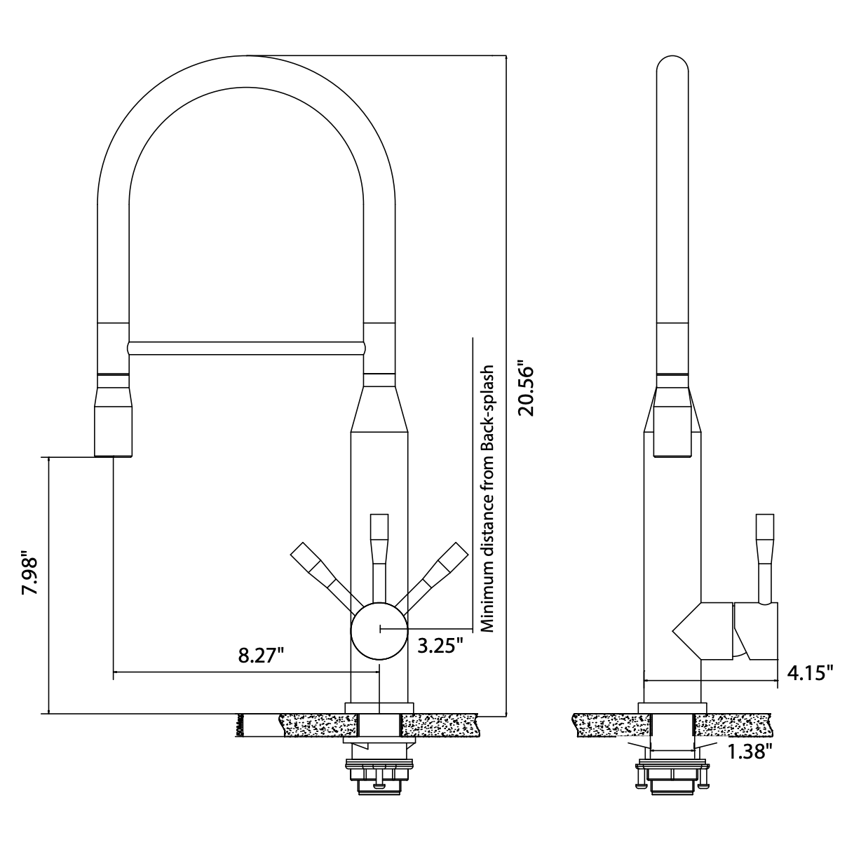 Flusso Faucets Klassiker Glatt 21" Single Hole Blue Platinum Semi-Professional Stainless Steel Pull-Down Kitchen Faucet With Dual Function Sprayer
