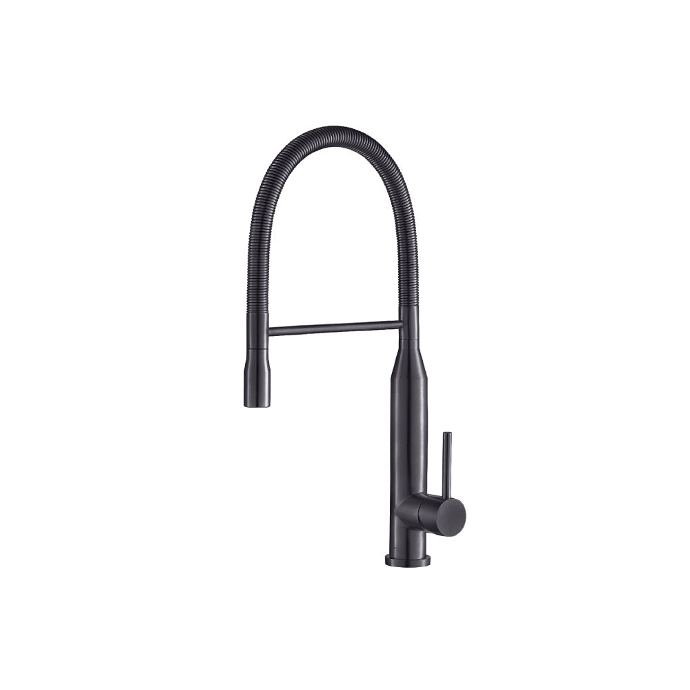 Flusso Faucets Klassiker Glatt 21" Single Hole Dark Gray Semi-Professional Stainless Steel Pull-Down Kitchen Faucet With Dual Function Sprayer