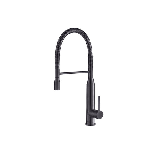 Flusso Faucets Klassiker Glatt 21" Single Hole Dark Gray Semi-Professional Stainless Steel Pull-Down Kitchen Faucet With Dual Function Sprayer