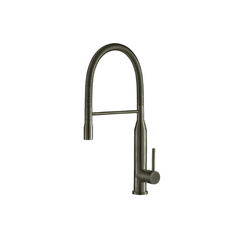Flusso Faucets Klassiker Glatt 21" Single Hole Dark Green Semi-Professional Stainless Steel Pull-Down Kitchen Faucet With Dual Function Sprayer