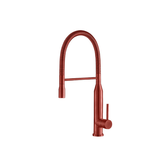 Flusso Faucets Klassiker Glatt 21" Single Hole Deep Red Semi-Professional Stainless Steel Pull-Down Kitchen Faucet With Dual Function Sprayer