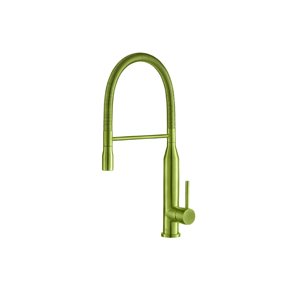 Flusso Faucets Klassiker Glatt 21" Single Hole Flusso Faucets Green Semi-Professional Stainless Steel Pull-Down Kitchen Faucet With Dual Function Sprayer