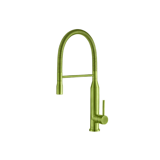 Flusso Faucets Klassiker Glatt 21" Single Hole Flusso Faucets Green Semi-Professional Stainless Steel Pull-Down Kitchen Faucet With Dual Function Sprayer