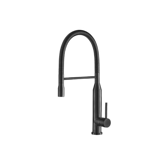 Flusso Faucets Klassiker Glatt 21" Single Hole Gloss Black Semi-Professional Stainless Steel Pull-Down Kitchen Faucet With Dual Function Sprayer