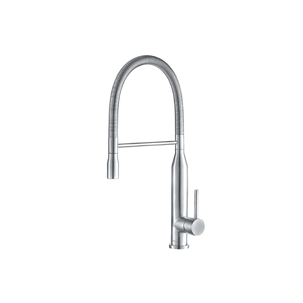 Flusso Faucets Klassiker Glatt 21" Single Hole Gloss White Semi-Professional Stainless Steel Pull-Down Kitchen Faucet With Dual Function Sprayer