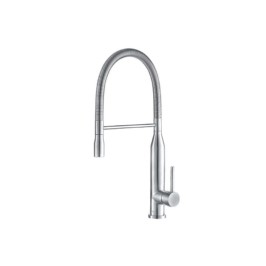Flusso Faucets Klassiker Glatt 21" Single Hole Gloss White Semi-Professional Stainless Steel Pull-Down Kitchen Faucet With Dual Function Sprayer