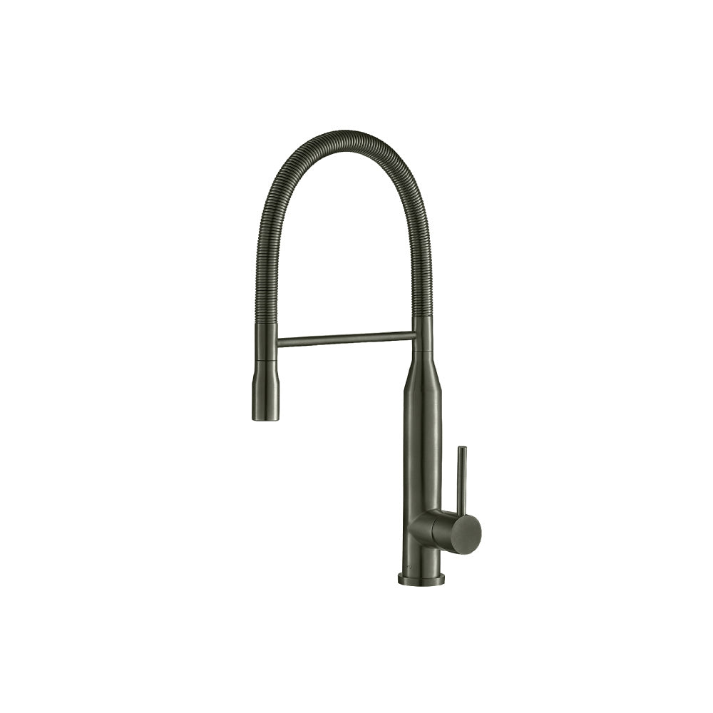 Flusso Faucets Klassiker Glatt 21" Single Hole Gunmetal Gray Semi-Professional Stainless Steel Pull-Down Kitchen Faucet With Dual Function Sprayer