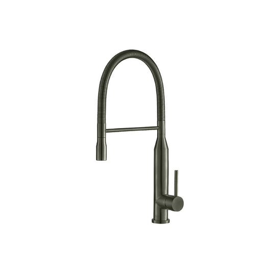 Flusso Faucets Klassiker Glatt 21" Single Hole Gunmetal Gray Semi-Professional Stainless Steel Pull-Down Kitchen Faucet With Dual Function Sprayer