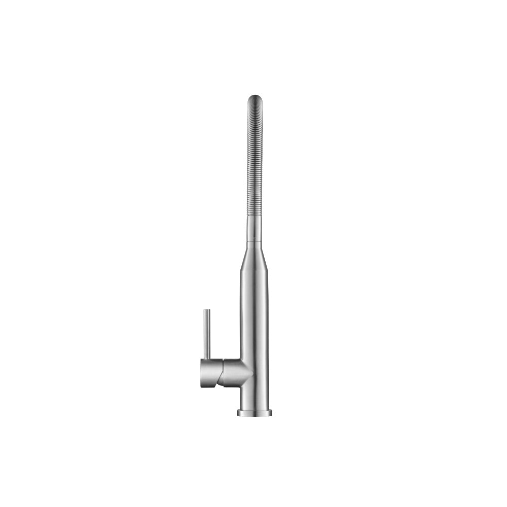 Flusso Faucets Klassiker Glatt 21" Single Hole Light Tan Semi-Professional Stainless Steel Pull-Down Kitchen Faucet With Dual Function Sprayer