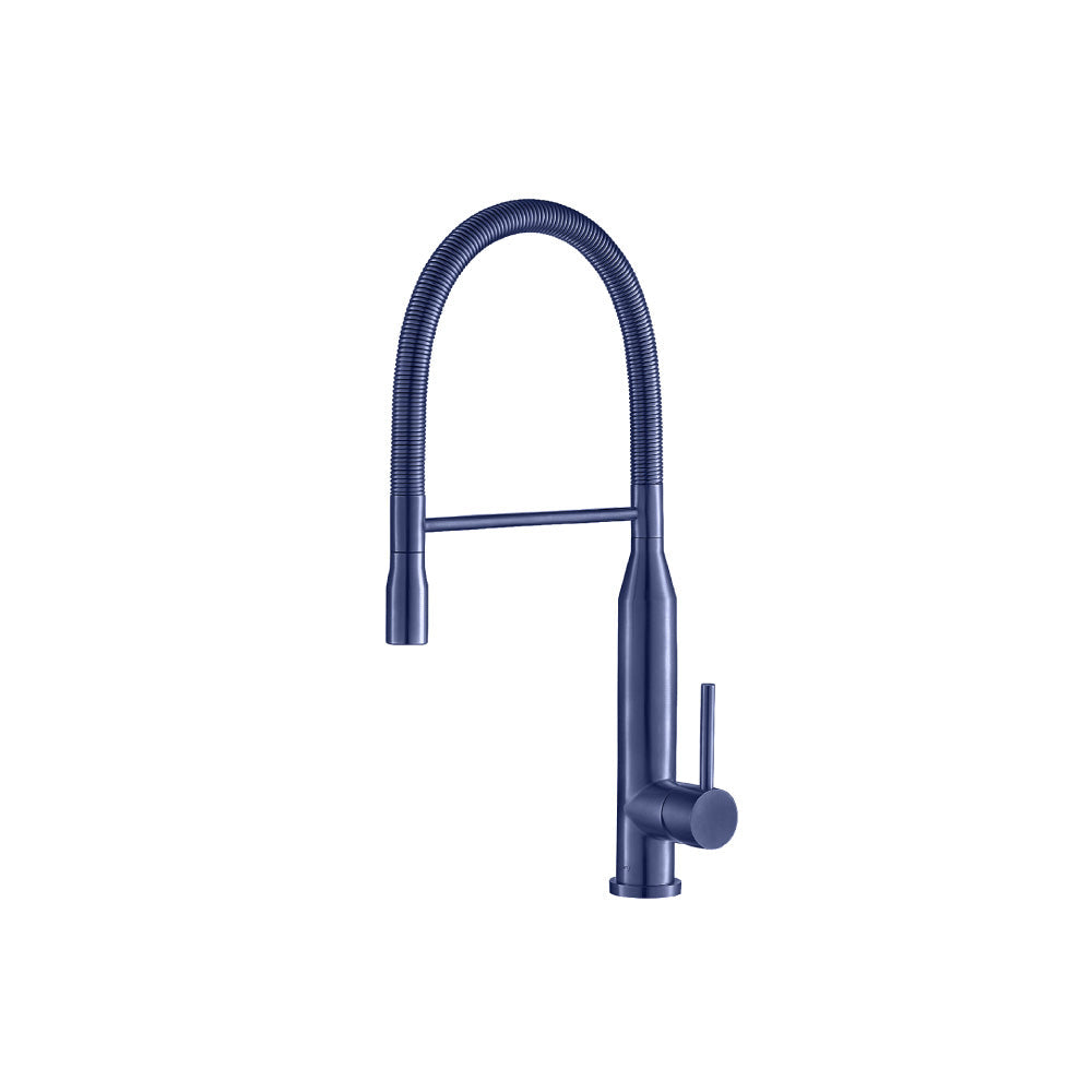Flusso Faucets Klassiker Glatt 21" Single Hole Navy Blue Semi-Professional Stainless Steel Pull-Down Kitchen Faucet With Dual Function Sprayer