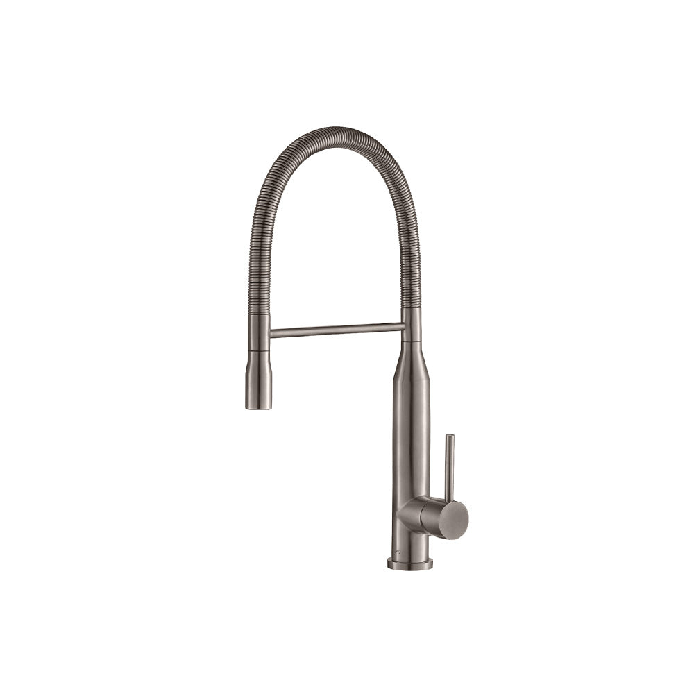 Flusso Faucets Klassiker Glatt 21" Single Hole Steel Gray Semi-Professional Stainless Steel Pull-Down Kitchen Faucet With Dual Function Sprayer