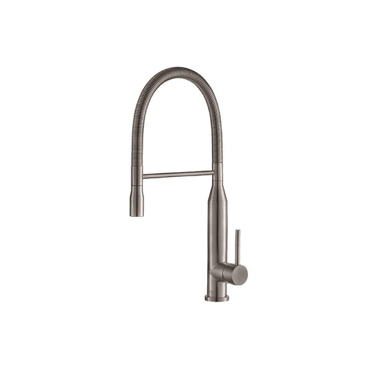 Flusso Faucets Klassiker Glatt 21" Single Hole Steel Gray Semi-Professional Stainless Steel Pull-Down Kitchen Faucet With Dual Function Sprayer