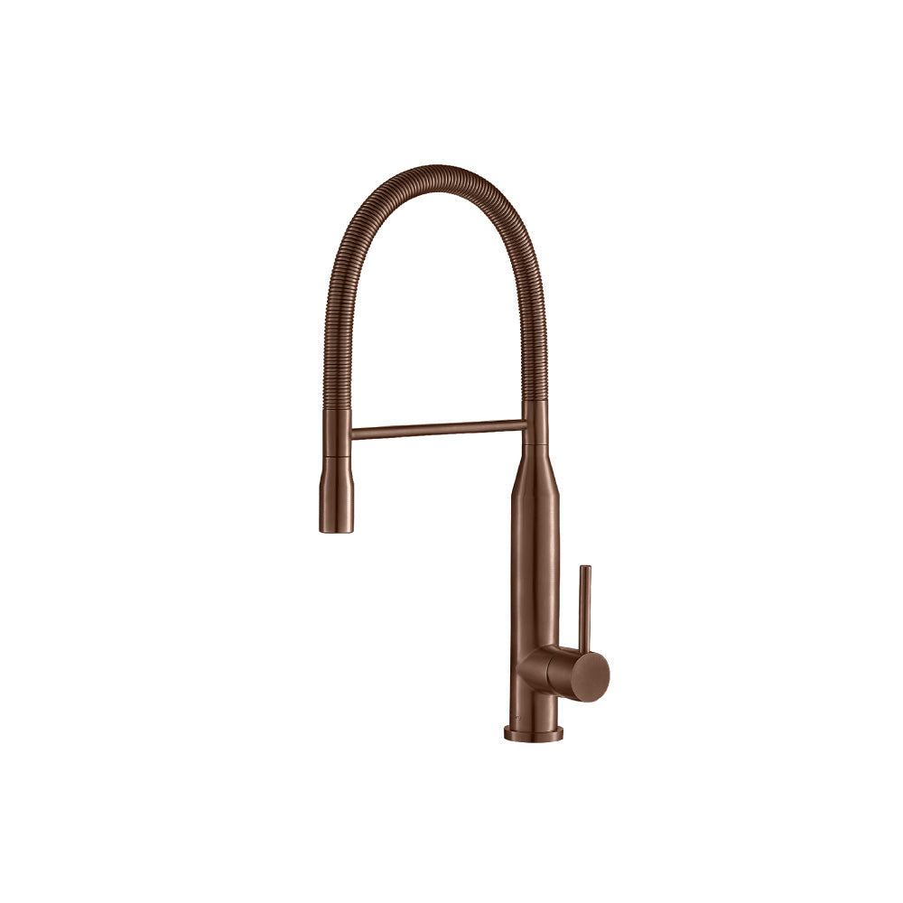 Flusso Faucets Klassiker Glatt 21" Single Hole Vortex Brown Semi-Professional Stainless Steel Pull-Down Kitchen Faucet With Dual Function Sprayer