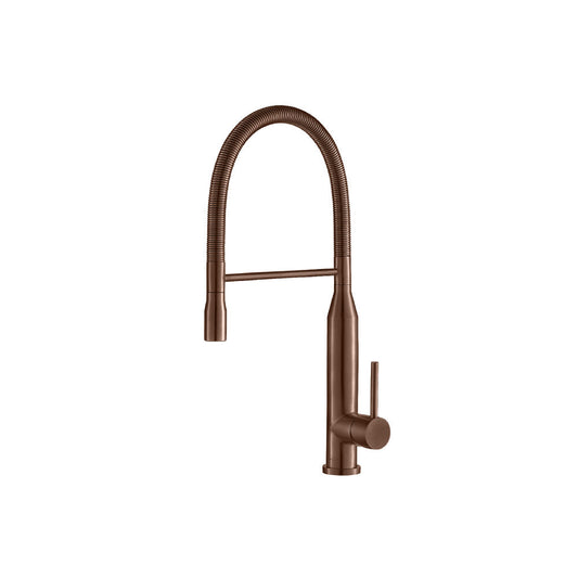 Flusso Faucets Klassiker Glatt 21" Single Hole Vortex Brown Semi-Professional Stainless Steel Pull-Down Kitchen Faucet With Dual Function Sprayer