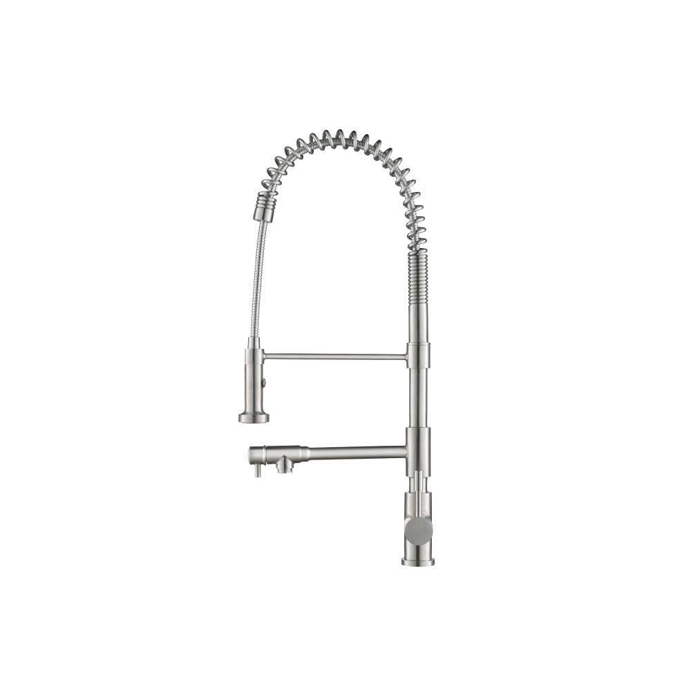 Flusso Faucets Klassiker Professio-F 27" Single Hole Polished Steel Dual-Function Stainless Steel Pull-Down Kitchen Faucet With Pot Filler