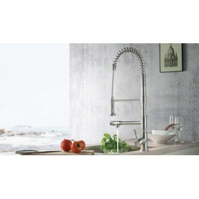 Flusso Faucets Klassiker Professio-F 27" Single Hole Polished Steel Dual-Function Stainless Steel Pull-Down Kitchen Faucet With Pot Filler