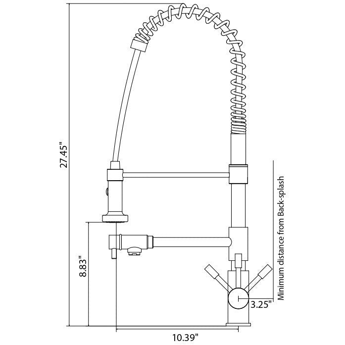 Flusso Faucets Klassiker Professio-F 27" Single Hole Polished Steel Dual-Function Stainless Steel Pull-Down Kitchen Faucet With Pot Filler