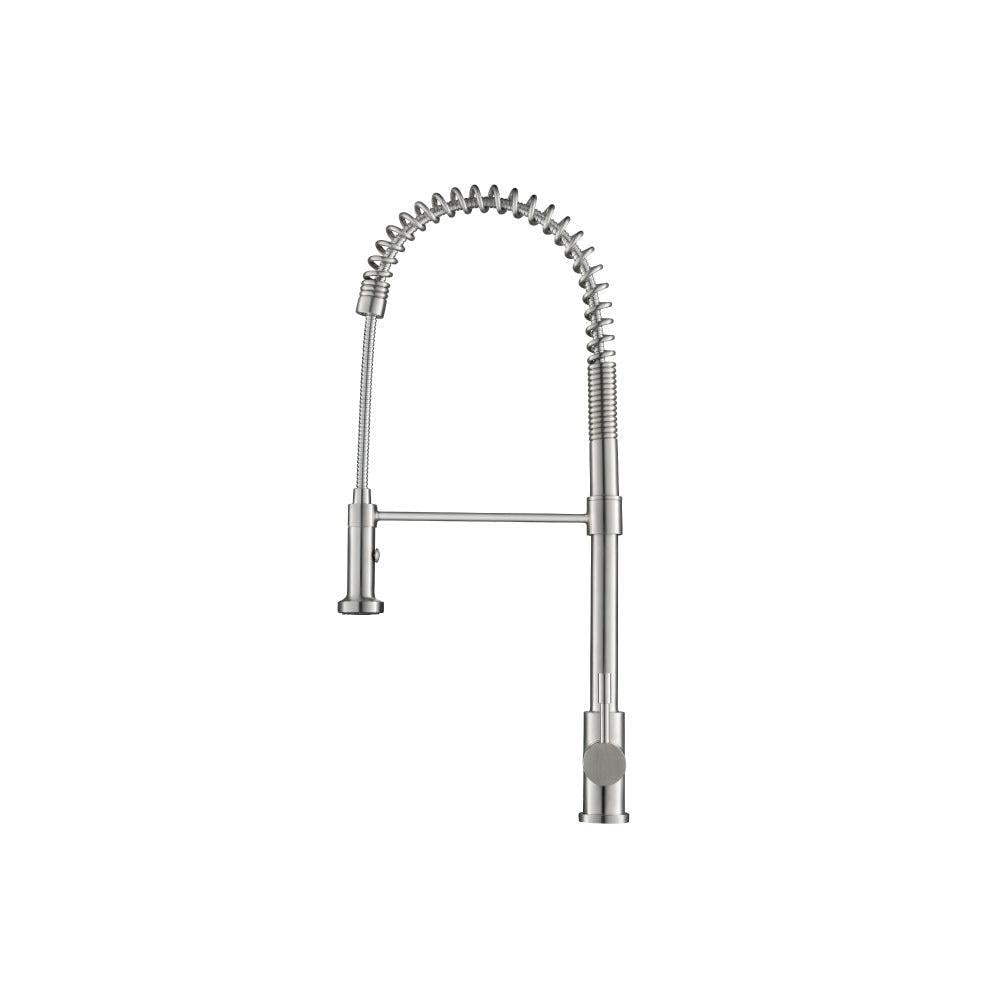 Flusso Faucets Klassiker Professio-S 27" Single Hole Polished Steel Stainless Steel Pull-Down Kitchen Faucet With Dual Function Sprayer