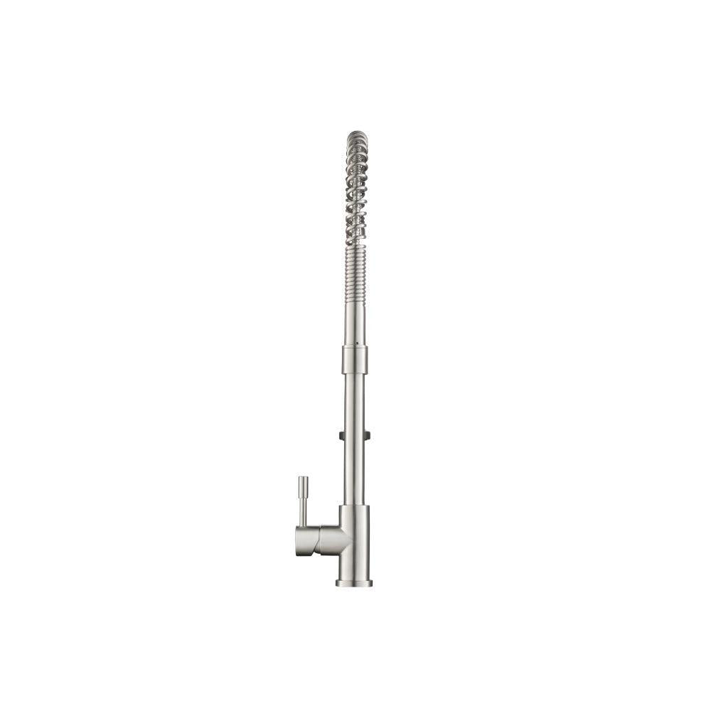 Flusso Faucets Klassiker Professio-S 27" Single Hole Polished Steel Stainless Steel Pull-Down Kitchen Faucet With Dual Function Sprayer
