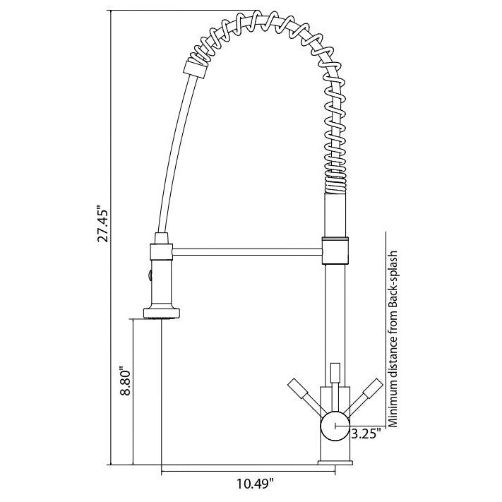 Flusso Faucets Klassiker Professio-S 27" Single Hole Polished Steel Stainless Steel Pull-Down Kitchen Faucet With Dual Function Sprayer