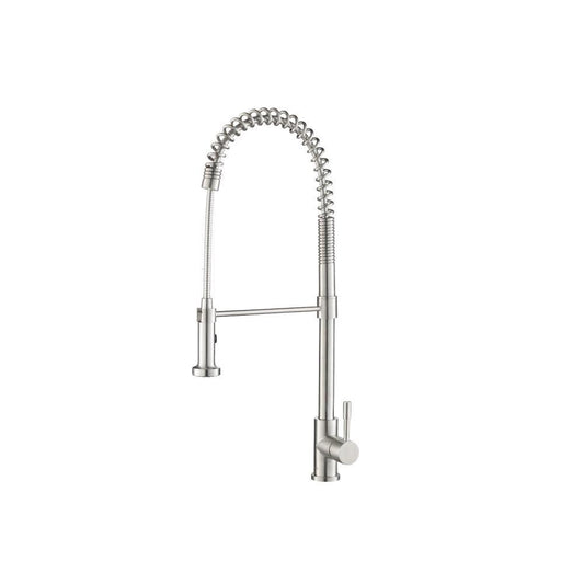 Flusso Faucets Klassiker Professio-S 27" Single Hole Polished Steel Stainless Steel Pull-Down Kitchen Faucet With Dual Function Sprayer